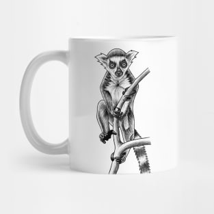 Baby ring-tailed lemur - ink illustration Mug